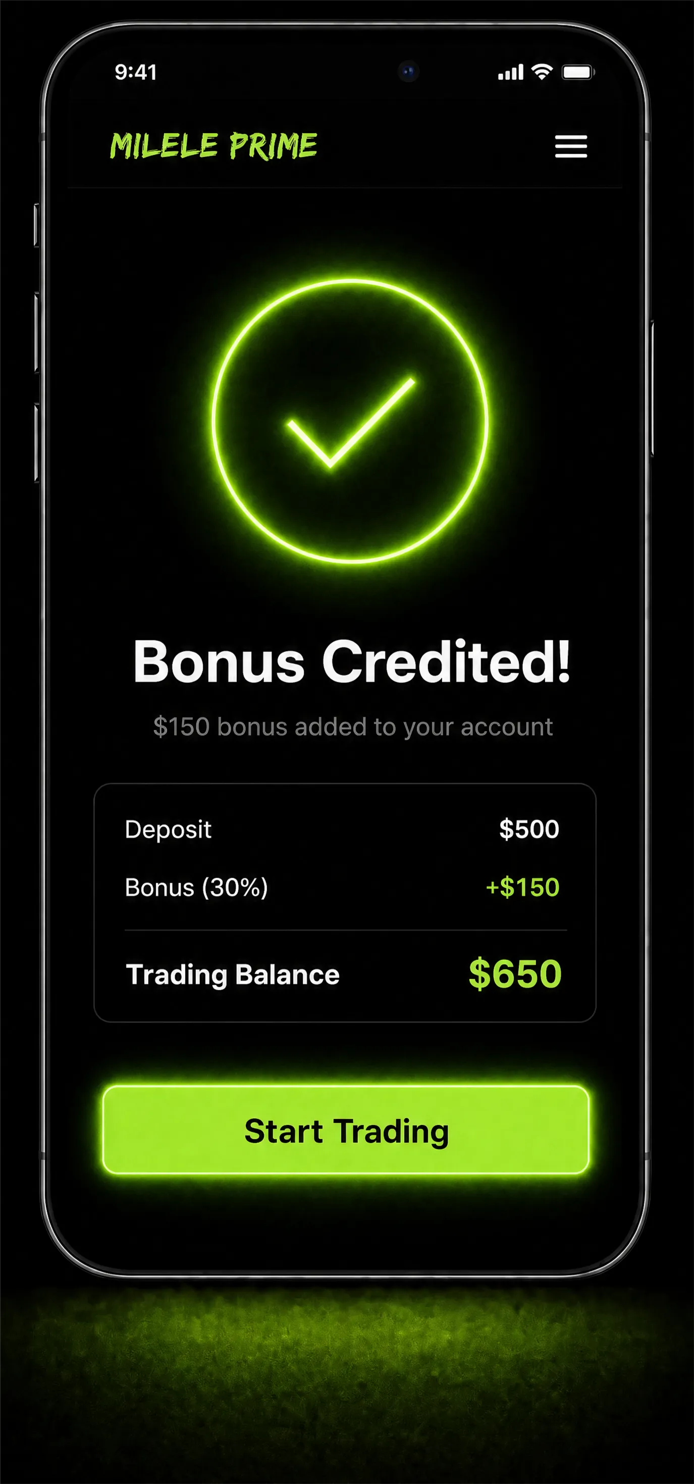 Bonus credited instantly screen