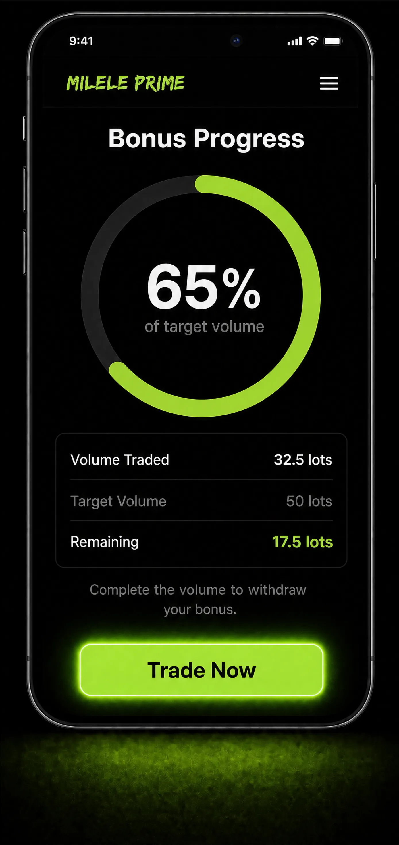 Bonus progress tracking screen
