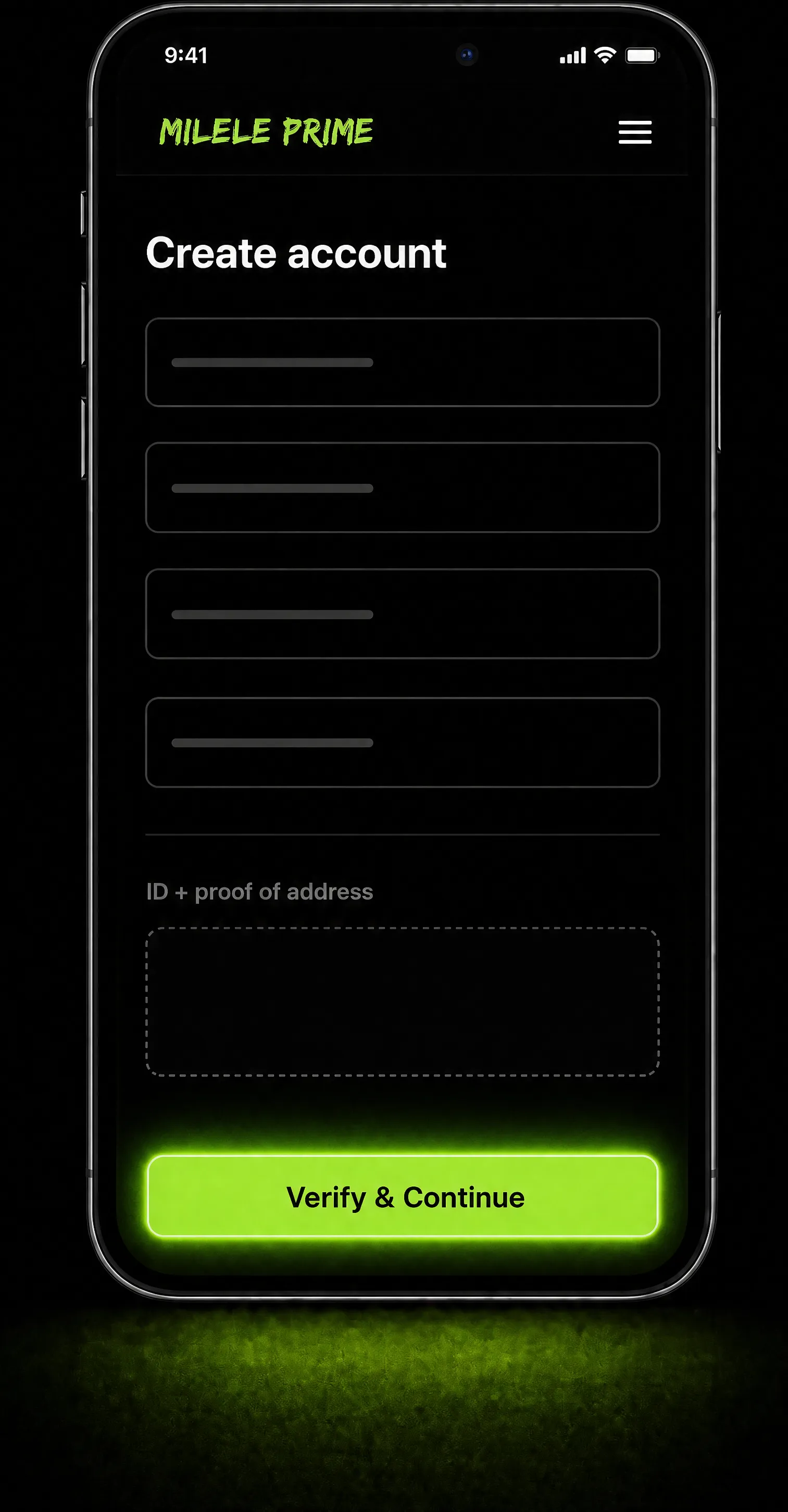 Milele Prime app create account and verify